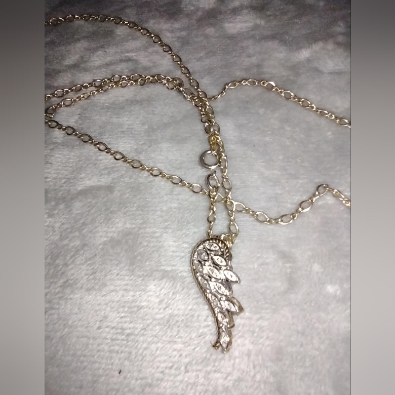 Wing Pendant, Gold Over .925 Silver W/Tiny Ddiamonds